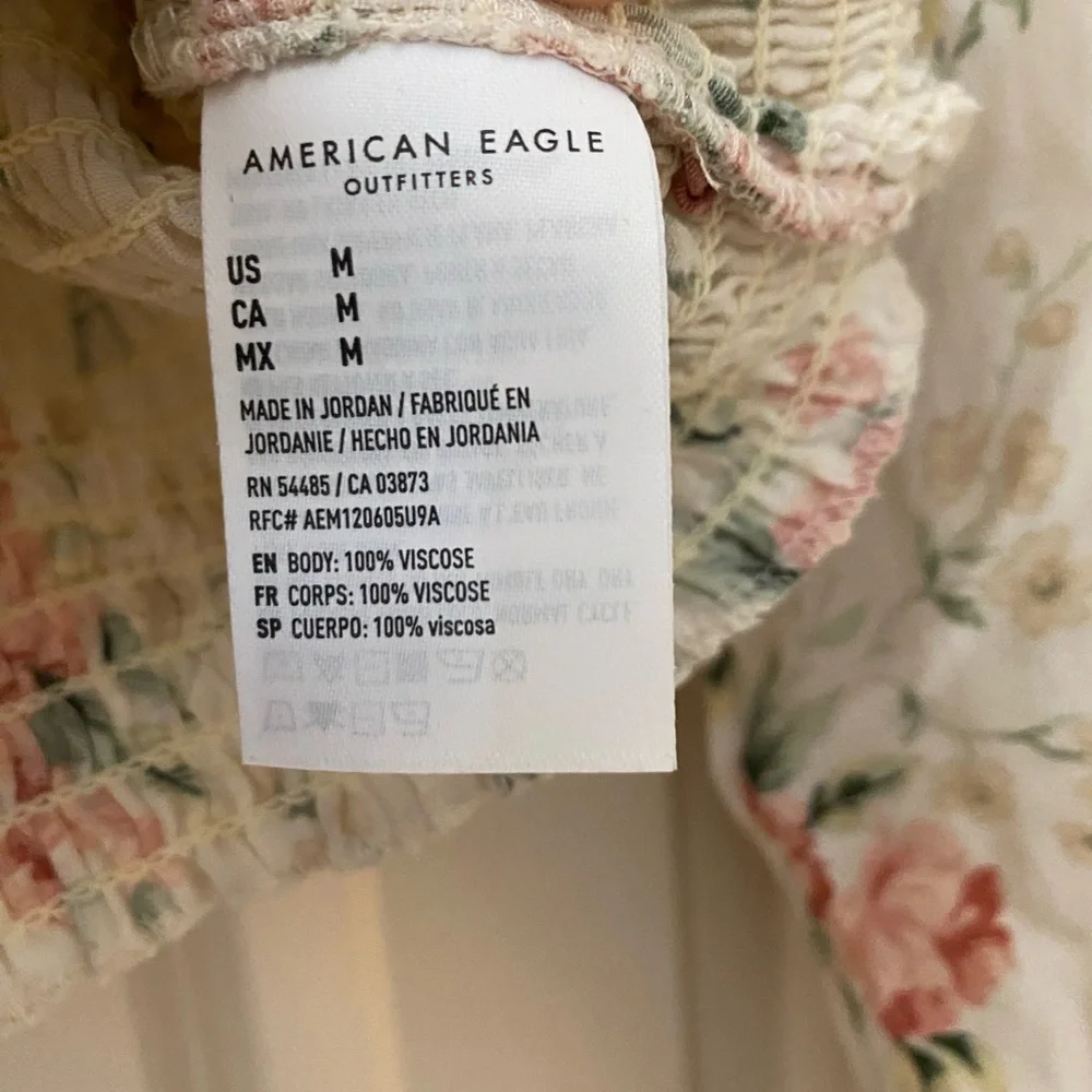 American Eagle Outfitters Floral Smocked Blouse - Cream and Pink